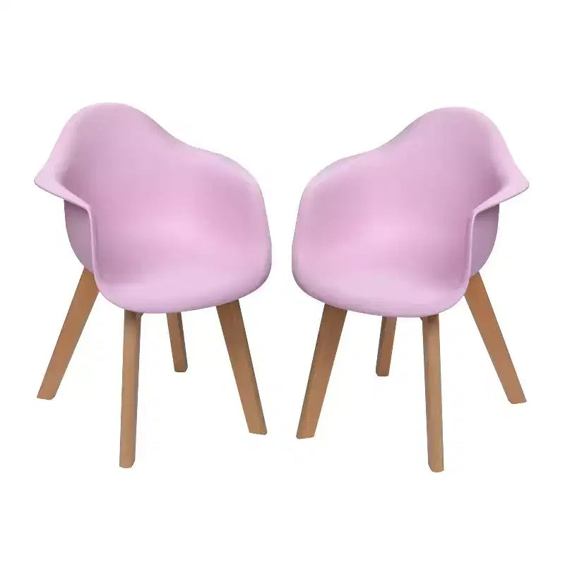 Set of 2 Kids Chairs with Plastic Seat and Wood Legs - Pink