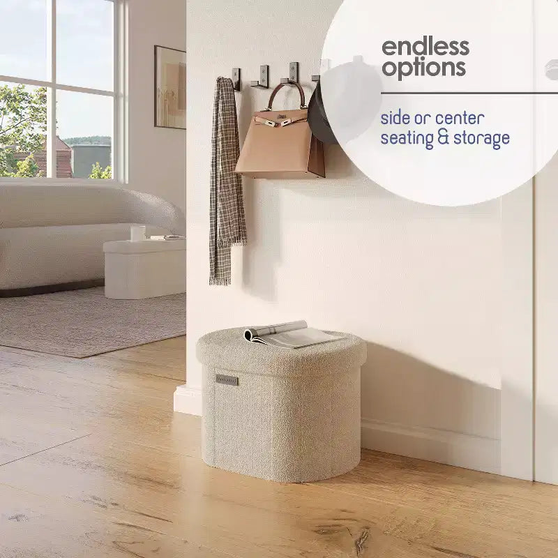 Foldable Boucle Storage Ottoman Bench with Removable Bins