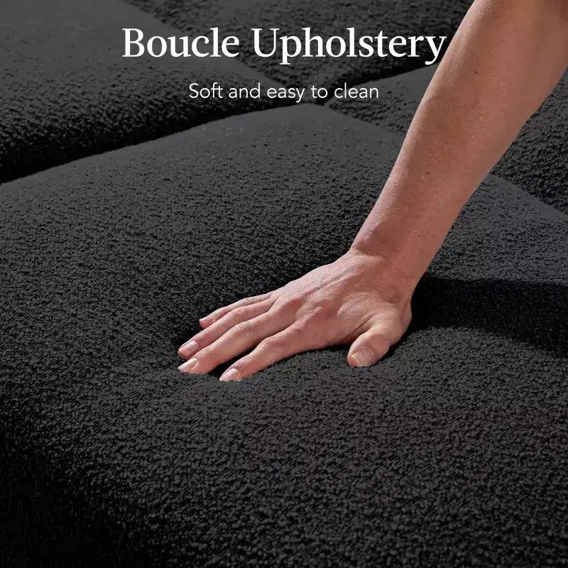 Divano letto futon convertibile curvo, in tessuto bouclé, con schienale sdoppiato