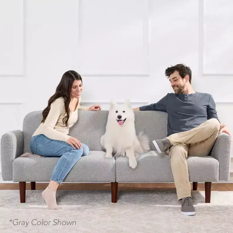 Curved Convertible Futon, Boucle Fabric Split-Back Sleeper Sofa
