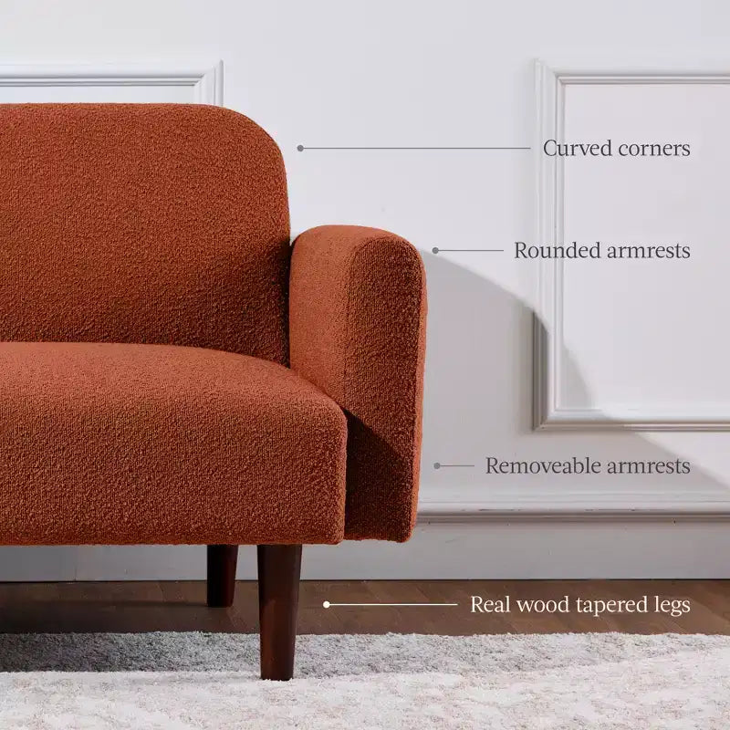 Curved Convertible Futon, Boucle Fabric Split-Back Sleeper Sofa