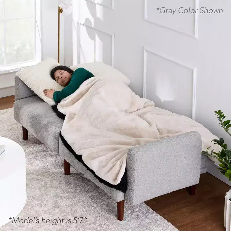 Curved Convertible Futon, Boucle Fabric Split-Back Sleeper Sofa