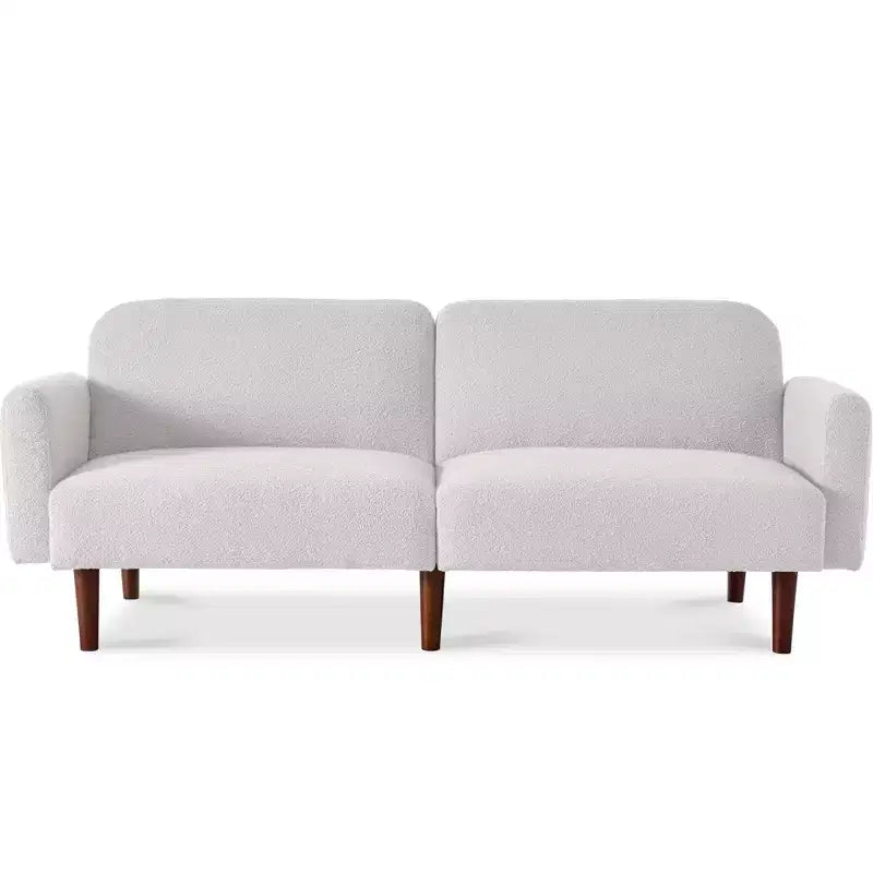 Curved Convertible Futon, Boucle Fabric Split-Back Sleeper Sofa