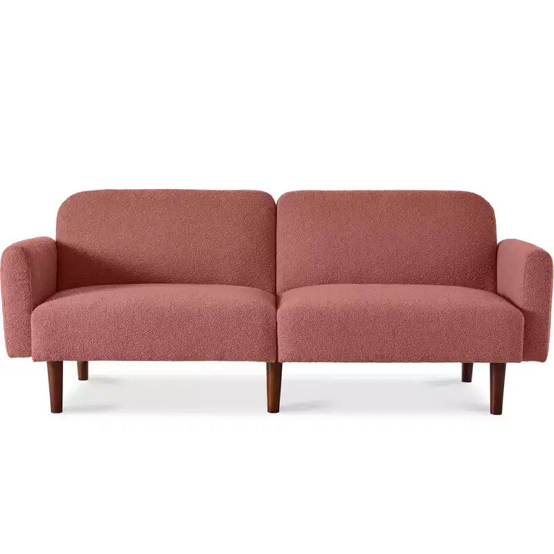 Curved Convertible Futon, Boucle Fabric Split-Back Sleeper Sofa
