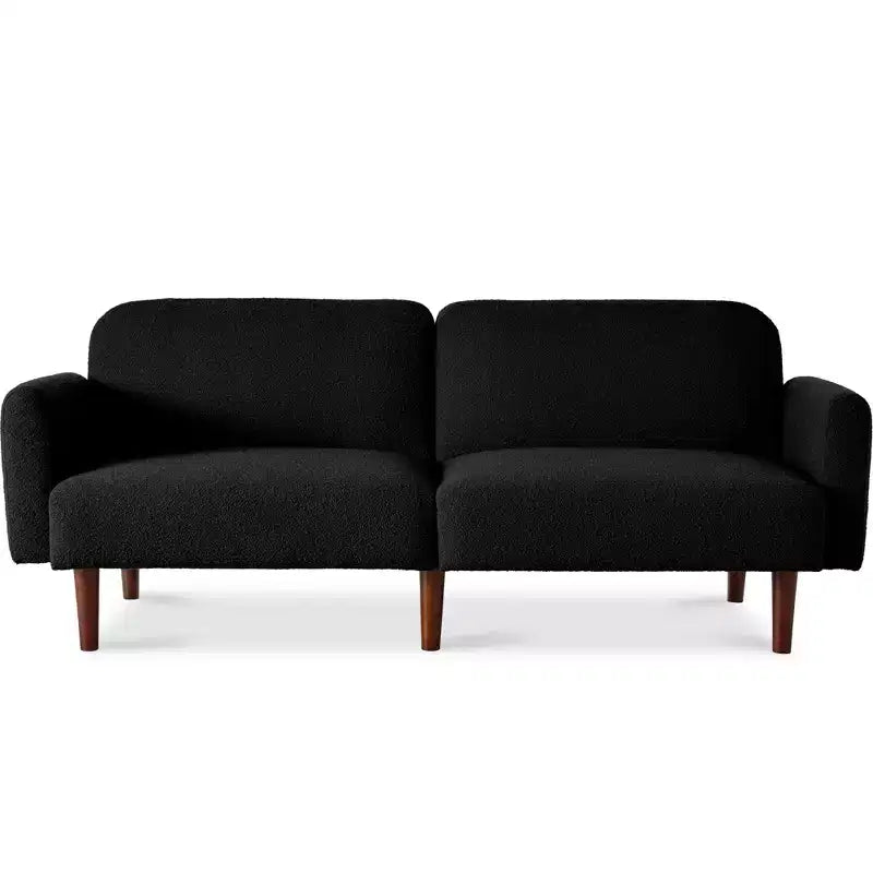 Curved Convertible Futon, Boucle Fabric Split-Back Sleeper Sofa