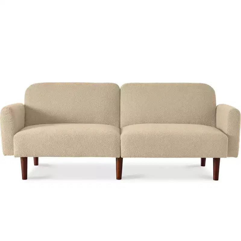 Curved Convertible Futon, Boucle Fabric Split-Back Sleeper Sofa