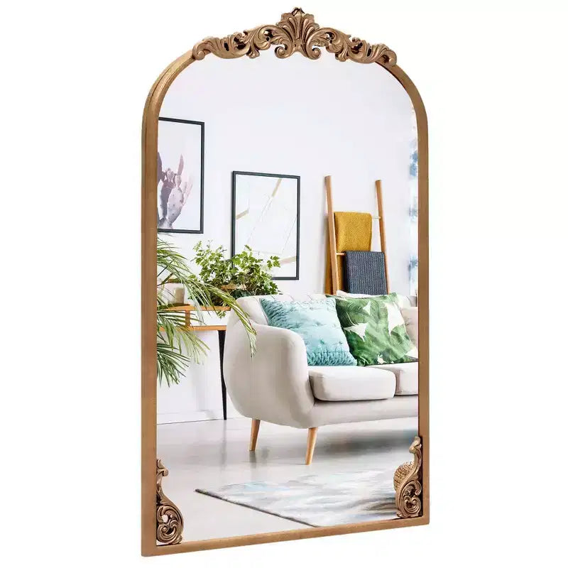 Specchio da parete ad arco barocco dorato con cornice in resina decorata – Diverse misure