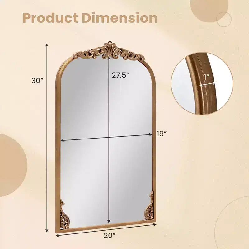 Gold Baroque Arched Wall Mirror with Ornate Resin Frame – Multiple Sizes