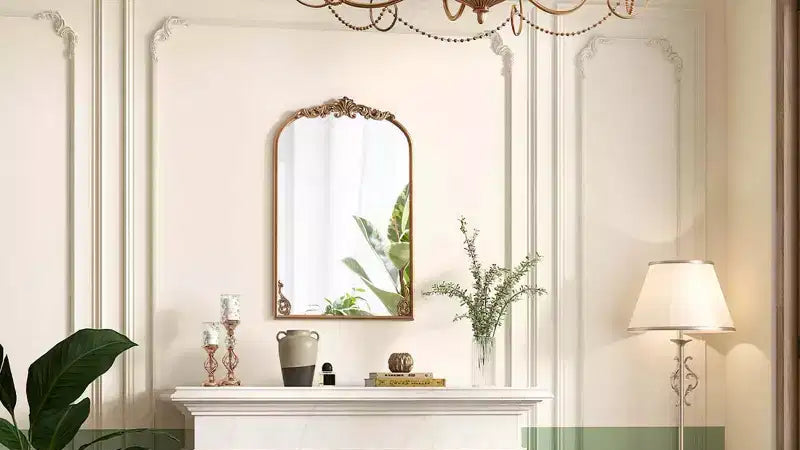 Specchio da parete ad arco barocco dorato con cornice in resina decorata – Diverse misure