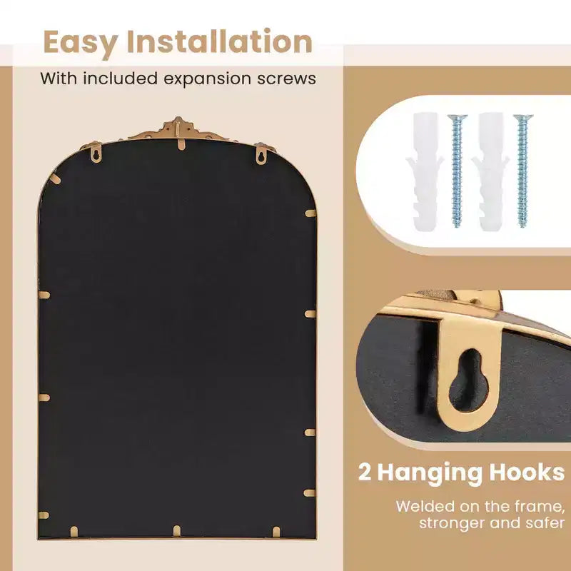 Specchio da parete ad arco barocco dorato con cornice in resina decorata – Diverse misure