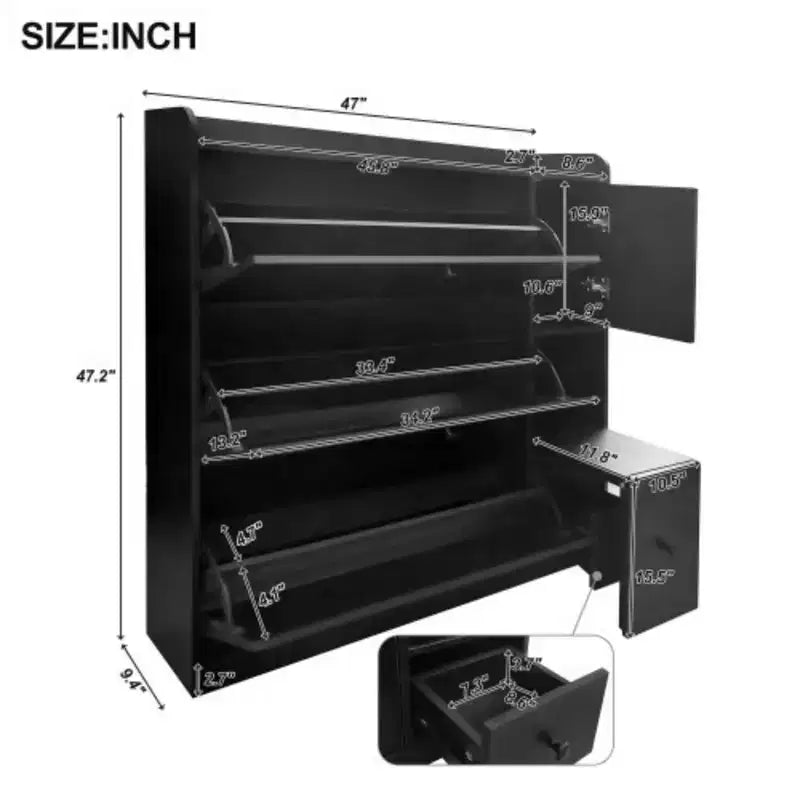 3-Drawer Flip Shoe Cabinet with Pull-Down Seat – Freestanding Entryway Hallway Rack