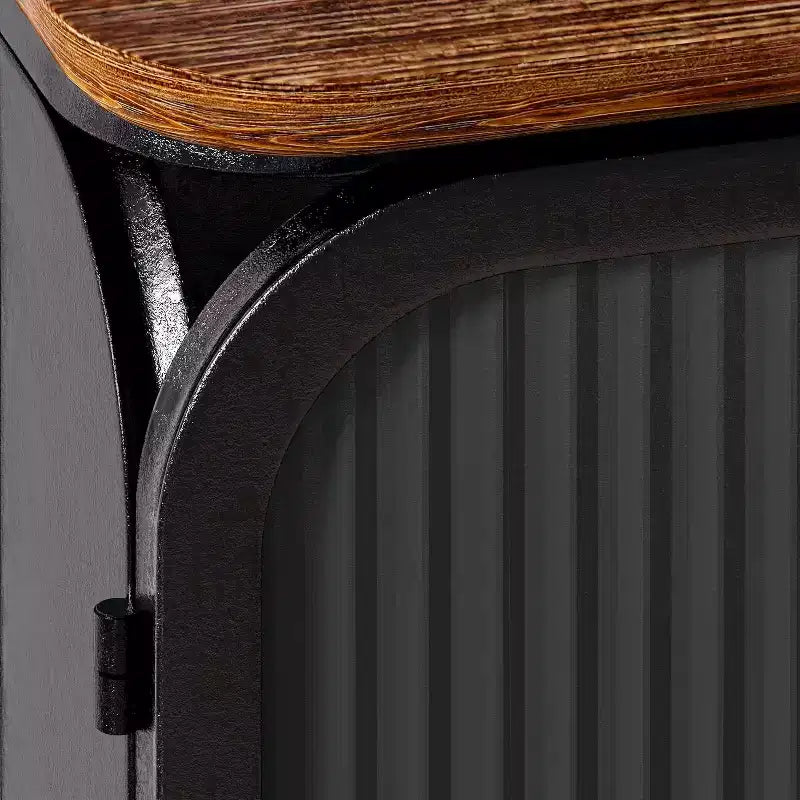 Two-Door Metal Sideboard with Glass Doors and Wood Top