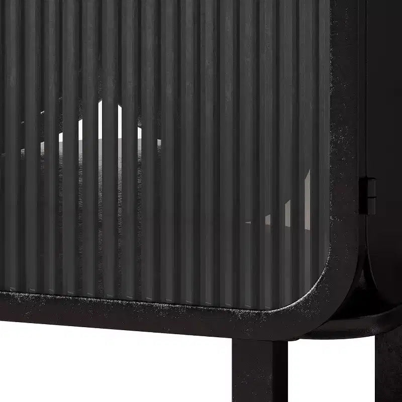 Credenza in metallo a due ante con ante in vetro e piano in legno