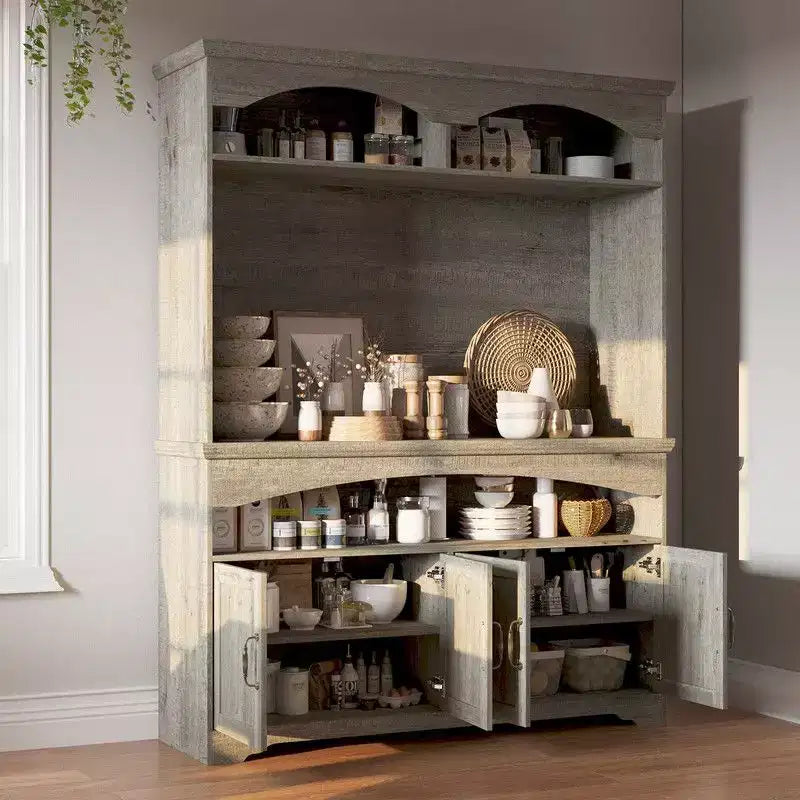 Rustic Multi-Functional Storage Cabinet with Open and Closed Shelving