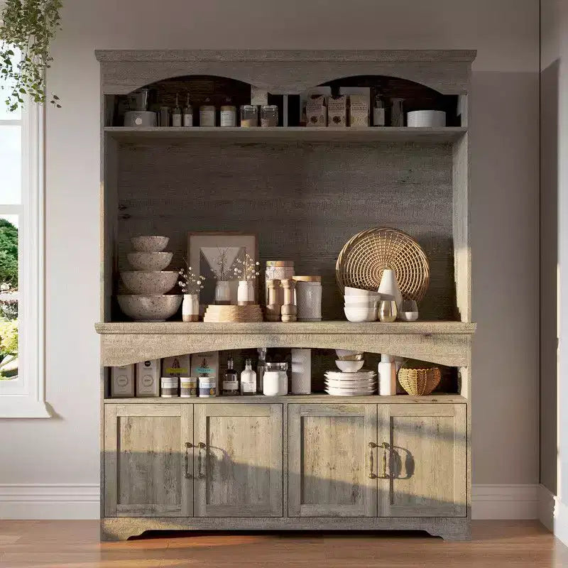 Rustic Multi-Functional Storage Cabinet with Open and Closed Shelving