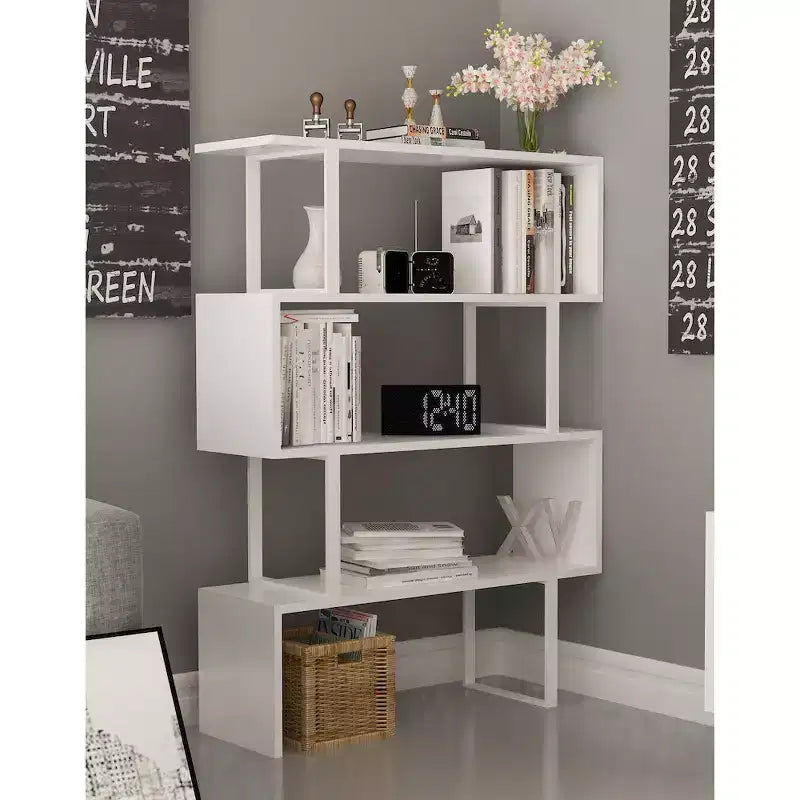 Geometric Wood and Metal Bookcase