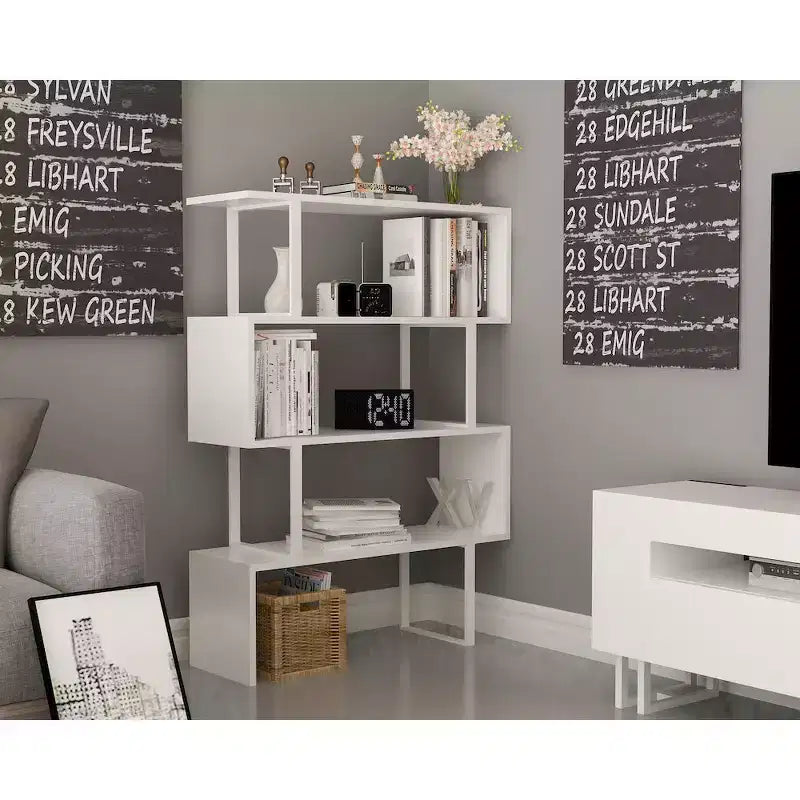 Geometric Wood and Metal Bookcase