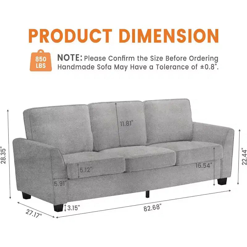 83-Inch 3-Seater Sofa with Chenille Upholstery