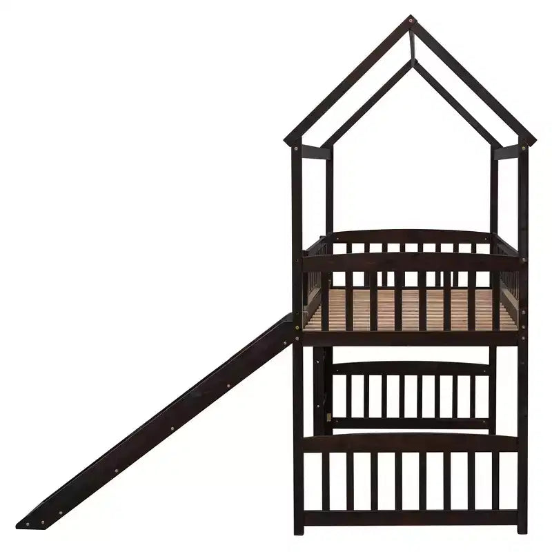 Letto a soppalco singolo con scivolo, scaletta e struttura per casetta dei giochi