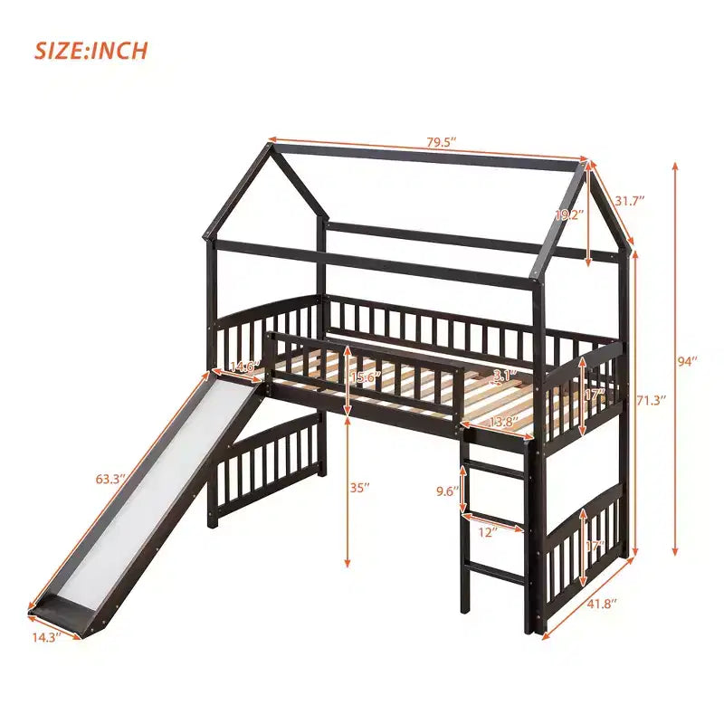 Twin Size Loft Bed with Slide, Ladder, and Playhouse Frame