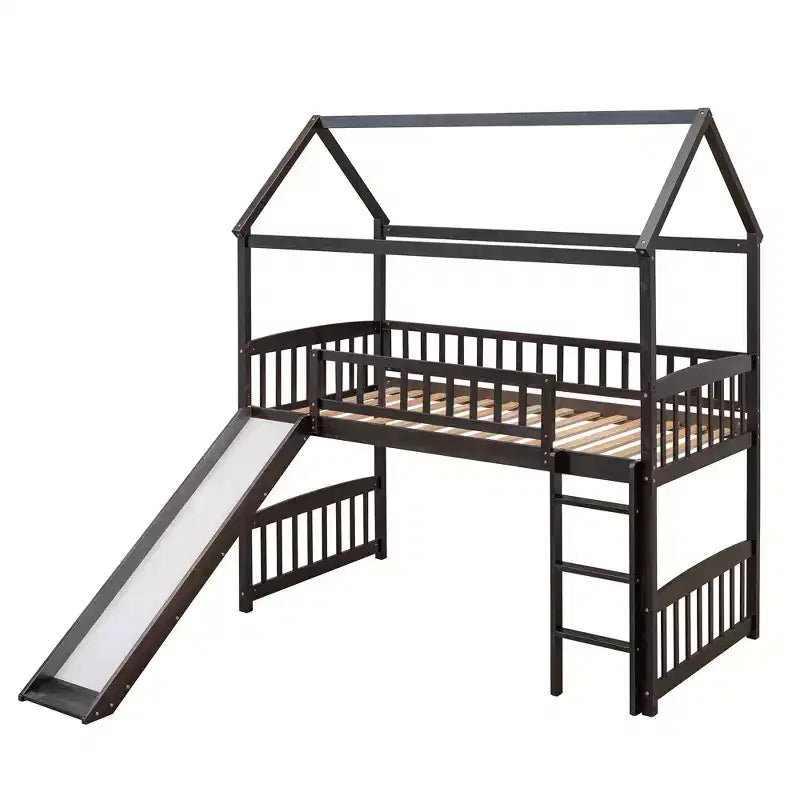 Twin Size Loft Bed with Slide, Ladder, and Playhouse Frame