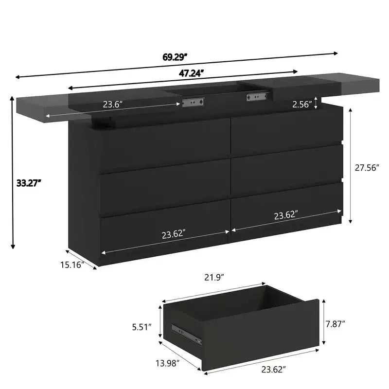 6-Drawer Dresser with Sliding Top