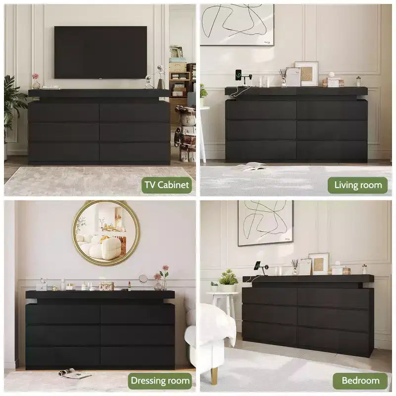 Comò a 6 cassetti con piano scorrevole