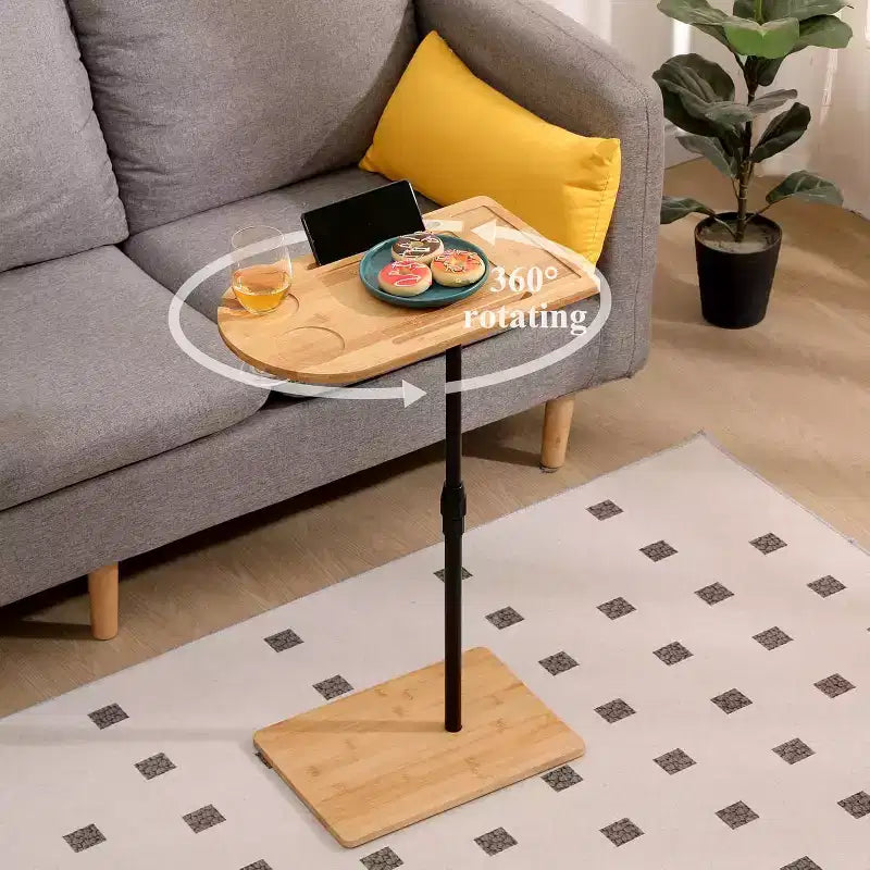 C-Shaped Side Table with 360° Rotatable Tray and Height-Adjustable Stand