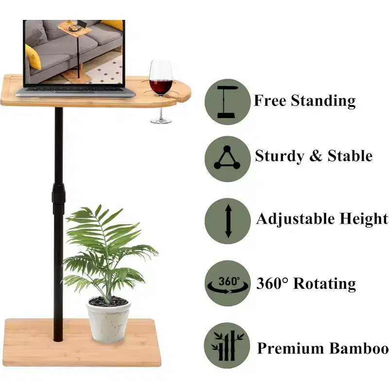 C-Shaped Side Table with 360° Rotatable Tray and Height-Adjustable Stand