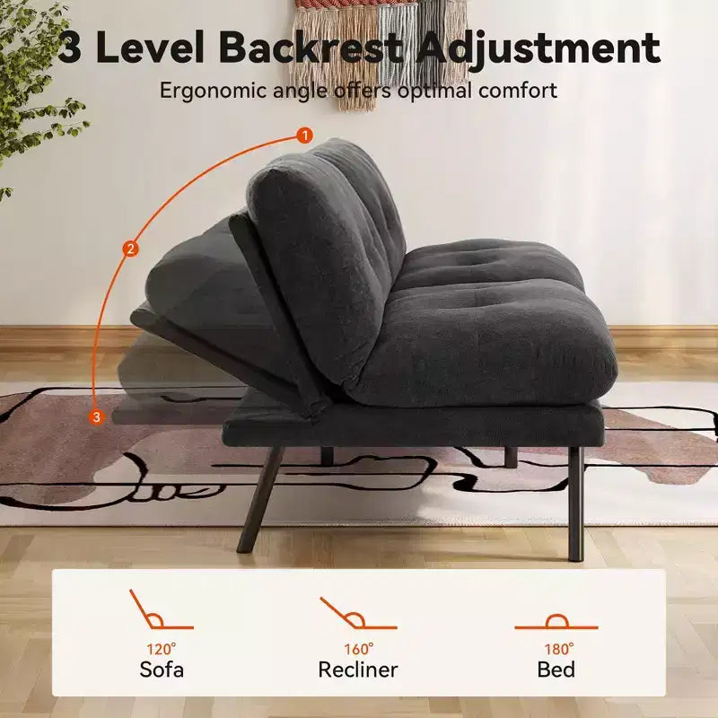 72" Convertible Futon Sofa Bed with Adjustable Backrest and Washable Covers