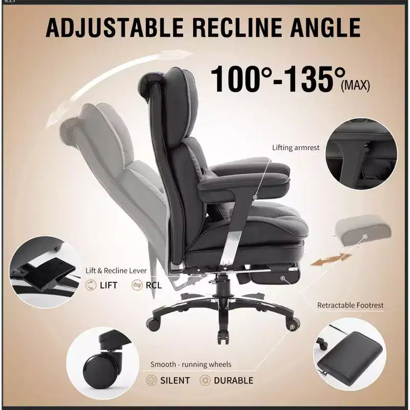 Sedia da Ufficio con Schienale Alto e Poggiapiedi – Sedile Ampio, Braccioli Regolabili, Design Ergonomico, Nera