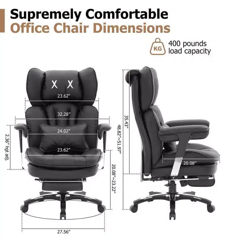 Sedia da Ufficio con Schienale Alto e Poggiapiedi – Sedile Ampio, Braccioli Regolabili, Design Ergonomico, Nera