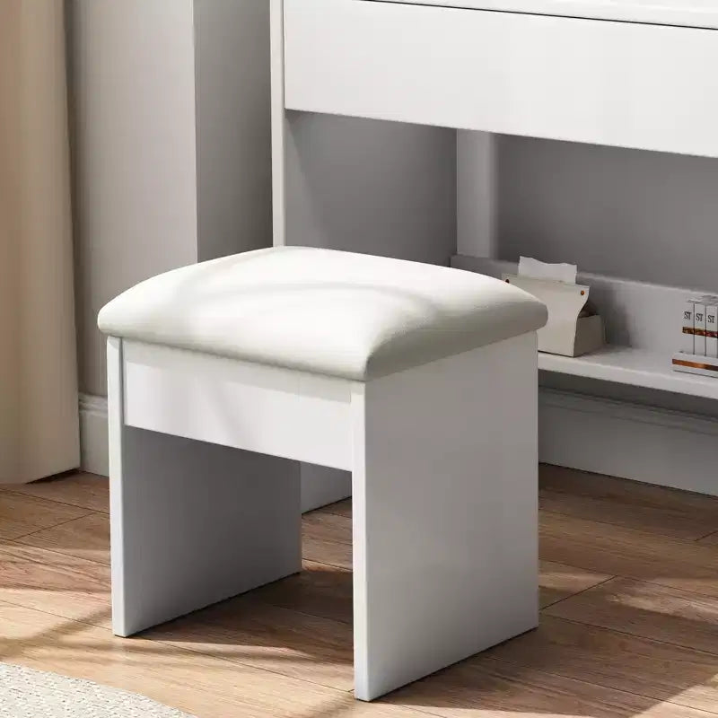 Tavolino da Trucco con Sedia e Specchio Illuminato, Cassetti e Ripiani Aperti, Bianco