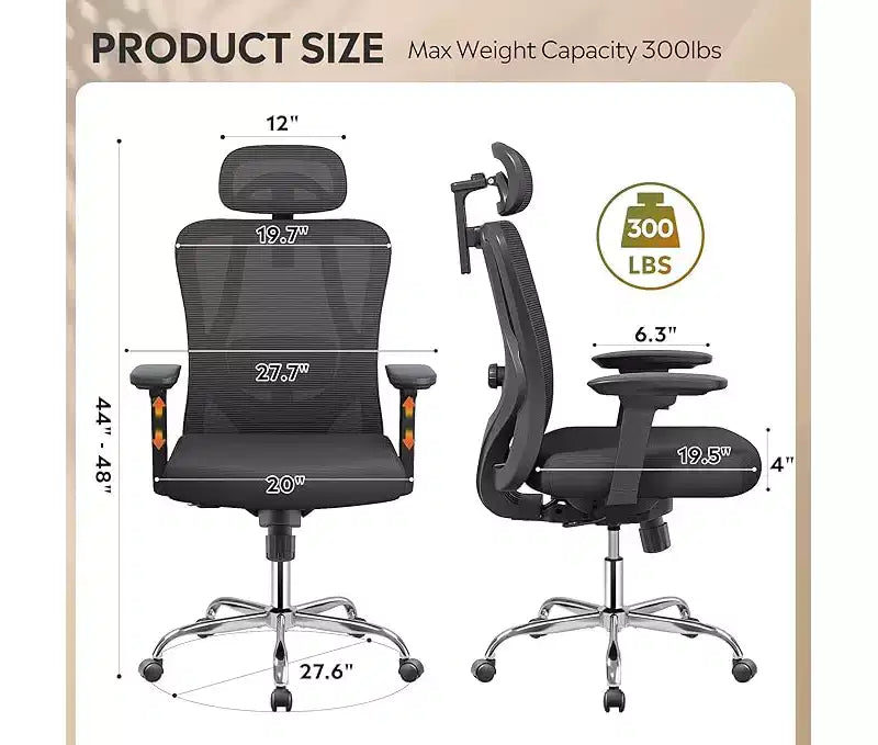 Sedia da Scrivania Ergonomica in Rete con Poggiatesta 3D Regolabile, Supporto Lombare e Braccioli 3D – per Persone Robuste e Alte