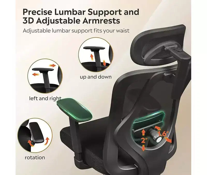Ergonomic Mesh Desk Chair with Adjustable 3D Headrest, Lumbar Support and 3D Armrests – Big and Tall