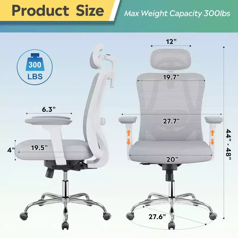 Sedia da Scrivania Ergonomica in Rete con Poggiatesta 3D Regolabile, Supporto Lombare e Braccioli 3D – per Persone Robuste e Alte