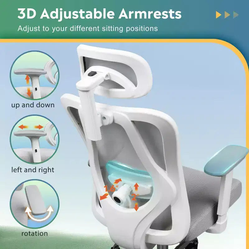 Sedia da Scrivania Ergonomica in Rete con Poggiatesta 3D Regolabile, Supporto Lombare e Braccioli 3D – per Persone Robuste e Alte