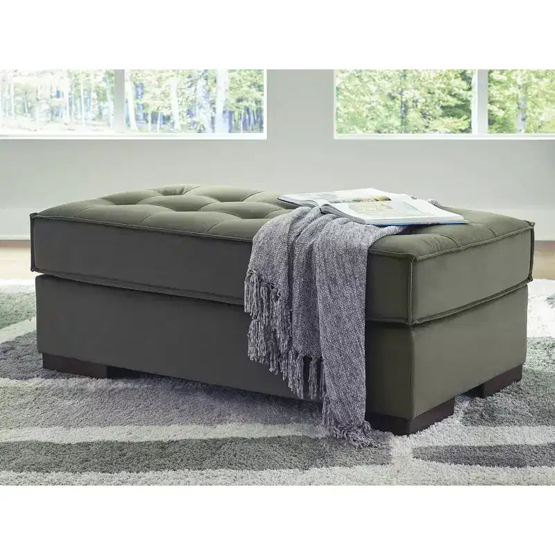 Oversized Accent Ottoman, Tufted Polyester Upholstery, Olive Green