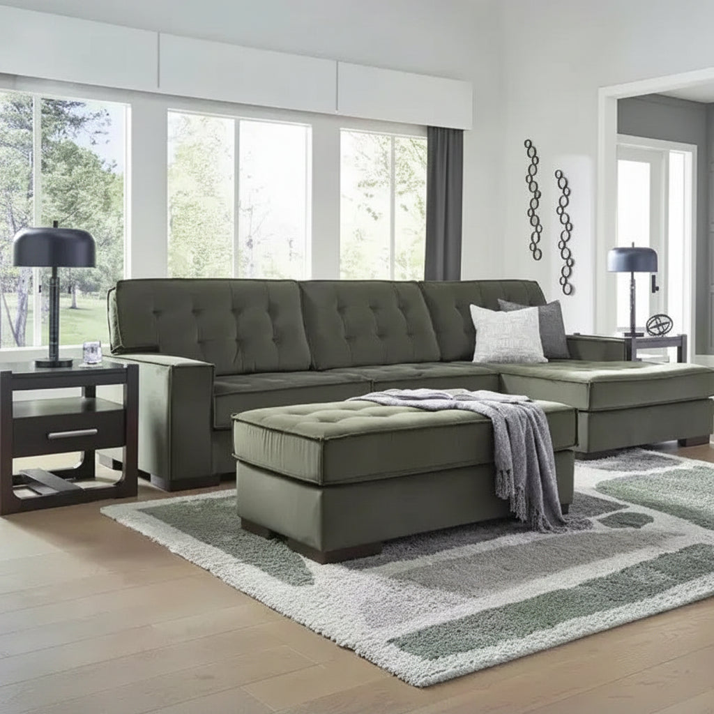 Oversized Accent Ottoman, Tufted Polyester Upholstery, Olive Green