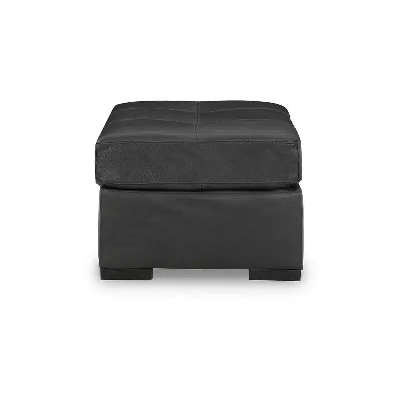 Oversized Accent Ottoman with Top Grain Leather Cushion, Fog Black