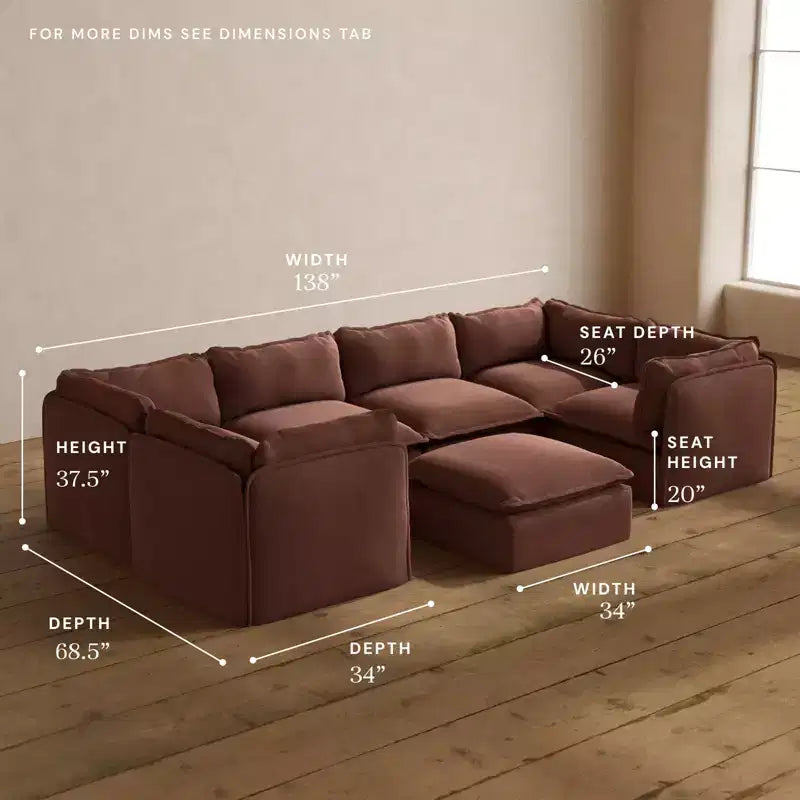 Divano sezionale a U modulare lavabile a 6 posti con pouf, cuscino sagomato e cuscini di seduta in memory foam