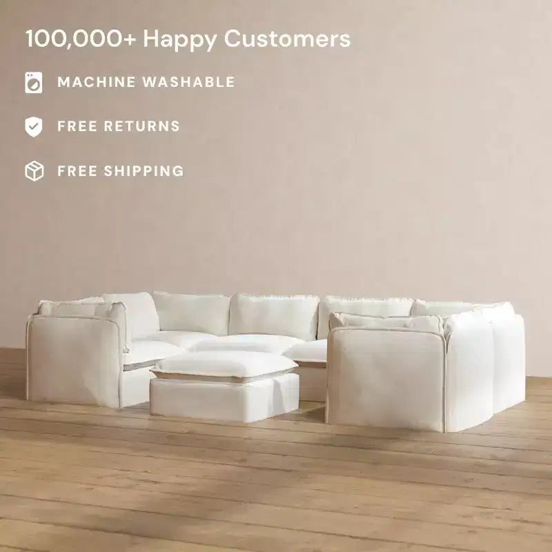 Divano sezionale a U modulare lavabile a 6 posti con pouf, cuscino sagomato e cuscini di seduta in memory foam