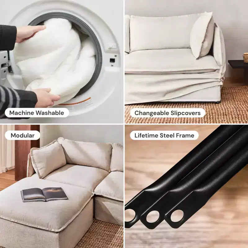 Divano sezionale a U modulare lavabile a 6 posti con pouf, cuscino sagomato e cuscini di seduta in memory foam