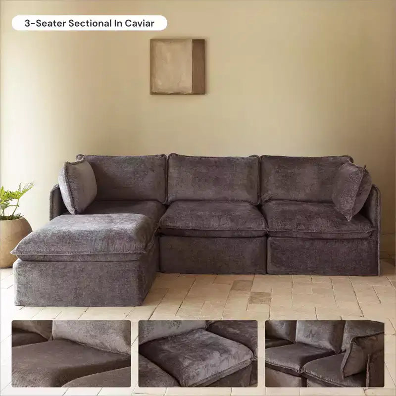 Divano sezionale a U modulare lavabile a 6 posti con pouf, cuscino sagomato e cuscini di seduta in memory foam