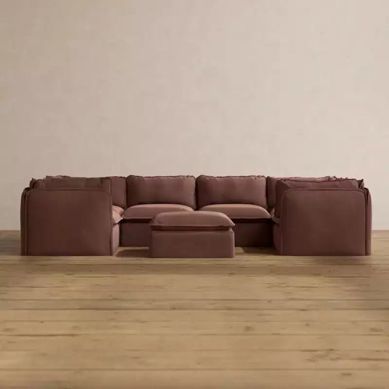 Divano sezionale a U modulare lavabile a 6 posti con pouf, cuscino sagomato e cuscini di seduta in memory foam