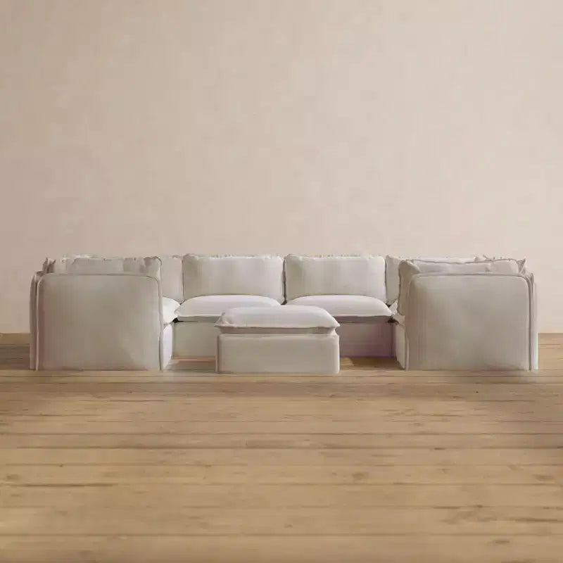 Divano sezionale a U modulare lavabile a 6 posti con pouf, cuscino sagomato e cuscini di seduta in memory foam