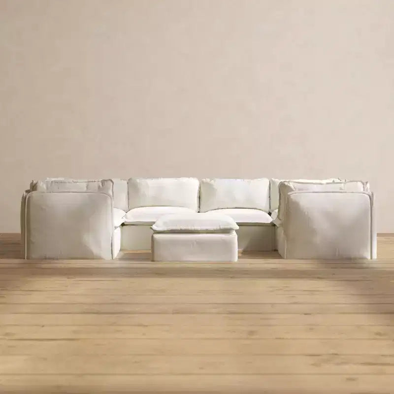 Divano sezionale a U modulare lavabile a 6 posti con pouf, cuscino sagomato e cuscini di seduta in memory foam