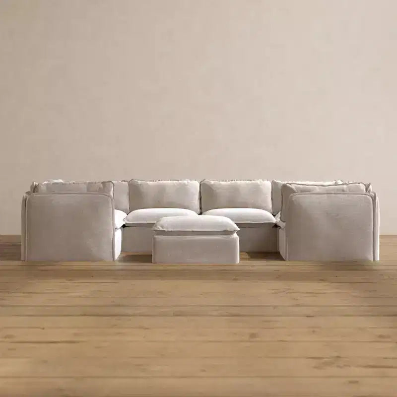 Divano sezionale a U modulare lavabile a 6 posti con pouf, cuscino sagomato e cuscini di seduta in memory foam