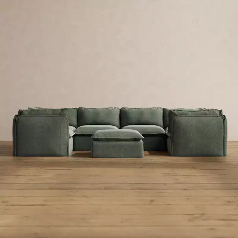 Divano sezionale a U modulare lavabile a 6 posti con pouf, cuscino sagomato e cuscini di seduta in memory foam