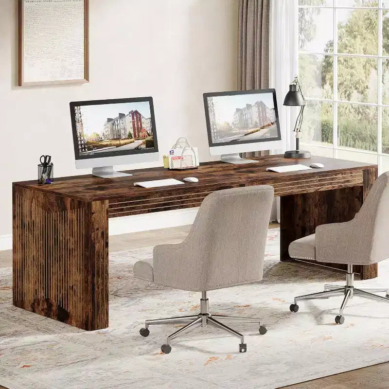 Scrivania extra lunga da 200 cm per due persone, con piano in MDF e telaio in metallo